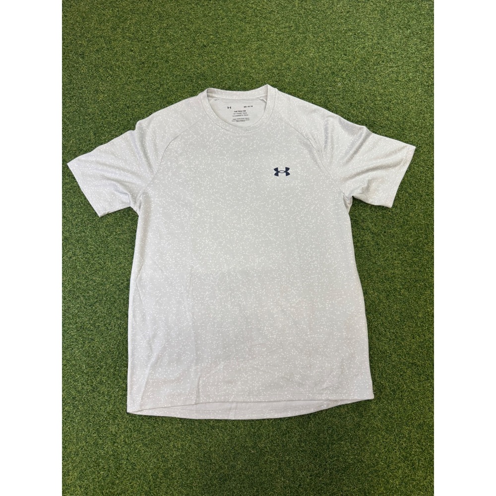 Under Armour Tech Tee Mens Medium Gray White Speckle Loose Fit Training Shirt